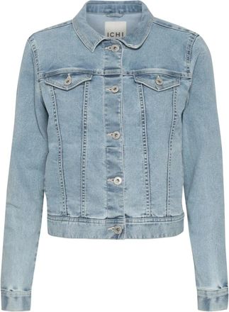Ichi Lichtblauwe Gewassen Denim Jack - Dames - Spijkerjassen - Blauw - 2XL - Denim - Jassen