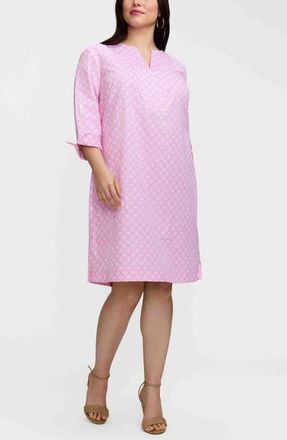 Foxcroft Vena Geo Lattice Print Cotton Shift Dress in Pink/White at Nordstrom, Size 3X