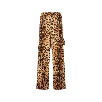 Roberto Cavalli Wide Trousers, female, Brown, Size: XS Pants With Jaguar Skin Print