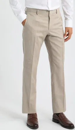 BOSS Genius Slim Fit Flat Front Wool Dress Pants in Beige at Nordstrom, Size 36
