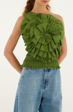 Farm Rio Floral One-Shoulder Top in Green at Nordstrom, Size Xx-Small