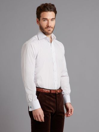 Oliver Brown City Shirt Poplin - Blue Burgundy Stripe