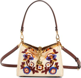 Etro Small Vela Floral Embroidered Raffia Shoulder Bag in M0121 Beige at Nordstrom