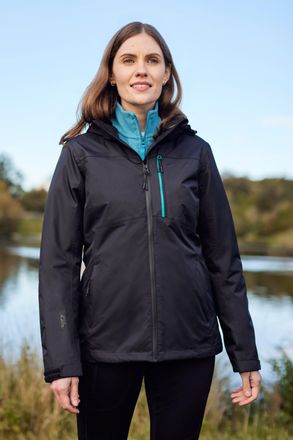 Mountain Warehouse Rainforest Womens Jacket with Pockets Waterproof Rain Coat Black Polyamide - Size 20 UK