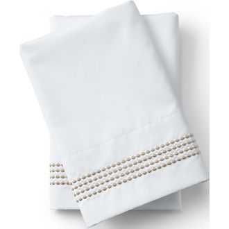Lands End Supima Cotton No Iron Sateen Embroidered Pillowcases - 400 thread count in Khaki Dots at Nordstrom, Size Standard