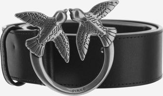 Pinko Womens Leather Belt With Logo Black