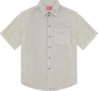 Diesel Short Sleeve Shirt - Heren - Korte mouwen Overhemden - Beige - L - Katoen - Overhemden