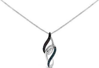 House of Brilliance Sterling Silver 1/4 Cttw Black Blue White Diamond Linear Swirl Pendant Necklace at Nordstrom