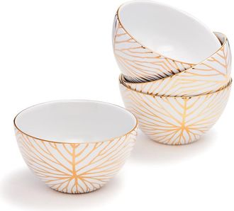 ANNA new york Talianna Lilypad Dessert Bowls S/4, White w/Gold