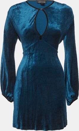 Just Cavalli Teal Blue Velvet Flared Mini Dress