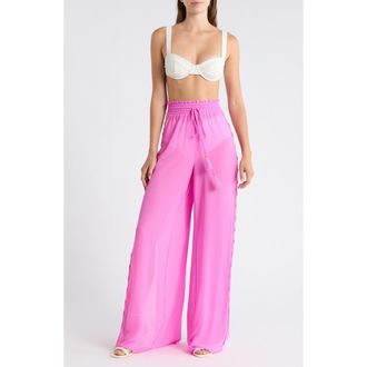 Ramy Brook Athena Embellished Wide Leg Pants in Radiant Pink at Nordstrom, Size Xx-Small