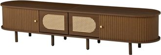Urban Meuble Mueble de TV retro de nogal con rejilla y puertas correderas, 180 cm