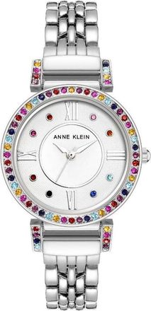 Anne Klein Silver-Tone Rainbow Crystal Bezel Ladies Watch AK-2929RBSV