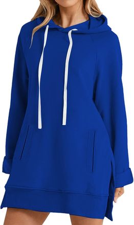 Generic Womens Clothes,Zip Hoodies for Women UK,Womens Longline Hoodies Warmy Oversized Long Sleeve Sweatshirts Casual Hooded Dresses Split Hem with Pockets A