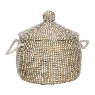 Beliani Beliani - Conjunto De 2 Cestas De Hierba Marina Tejidas A Mano Con Asas Y Tapa Color Natural Tejido Decoraci&oacute;n Accesorio Mytho
