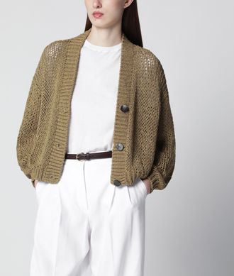 Roberto Collina Military green cotton-blend knit cardigan