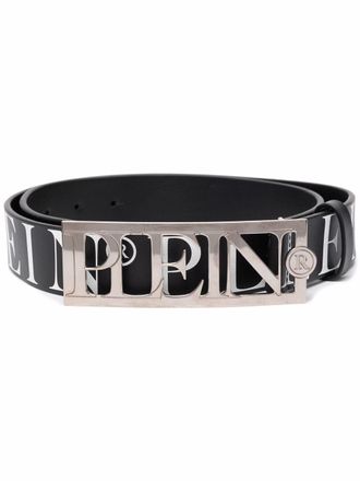 Philipp Plein logo-lettering buckle belt - men - Calf Leather - 85 - Black