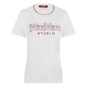 Max Mara T-Shirts, female, White, Size: XS Cotton T-Shirt with Logo