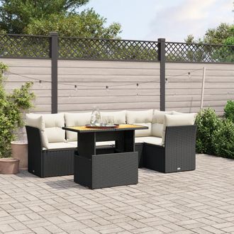 vidaXL Vidaxl - Set De Muebles De Jard&iacute;n 5 Pzas Y Cojines Rat&aacute;n Sint&eacute;tico Negro
