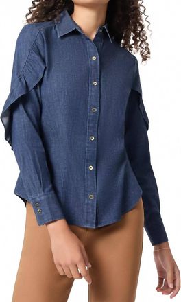 Jones New York Ruffled-Sleeve Button-Up Long Sleeve Shirt In Dark Wash