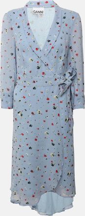 Ganni Ganni Blue Multicolor Printed Knit Wrap Dress