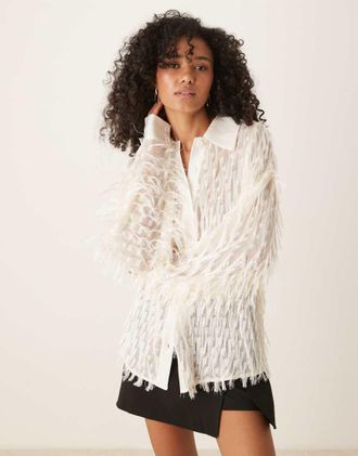 Ghospell Camicia comoda testurizzata avorio-Bianco