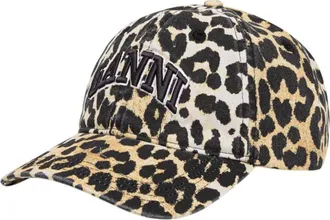 Ganni Leopard Print Canvas Baseball Cap