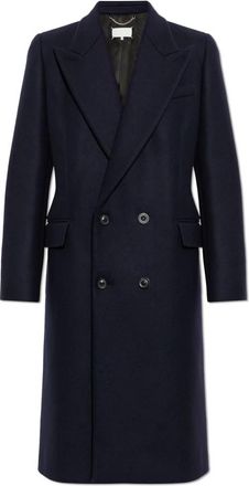 Maison Margiela Double-Breasted Wool Overcoat - Heren - Mantel - Blauw - M - Katoen - Jassen