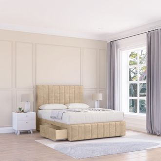Sloomy California Divan Bed Base Slate Naples 4 Drawers 12 Footboard & 54 Floor Standing Headboard in Cream | Size: King