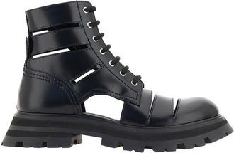 Alexander McQueen Black Calf Leather Bos Taurus Lace-Up Womens Boots