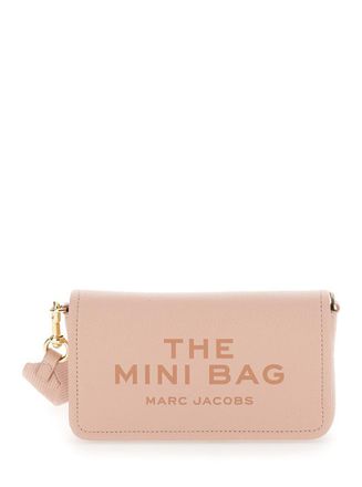Marc Jacobs The Mini Bag Pink Crossbody Bag With Logo Detail In Hammered Leather Woman