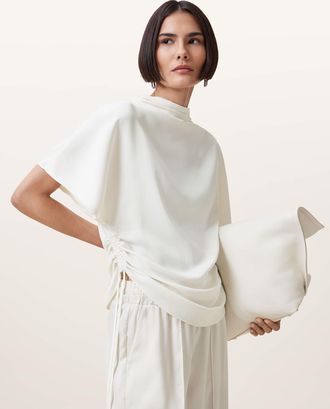 AllSaints Polyester Leslie Satin Short Sleeve Top, Size: UK 14/US 10