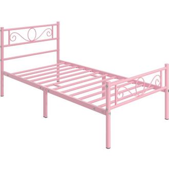 Yaheetech Yaheetech - Letto in Ferro Battuto con Doghe Struttura Letto in Metallo Stile Rustico Moderno Rosa Singolo 90 x 200 cm