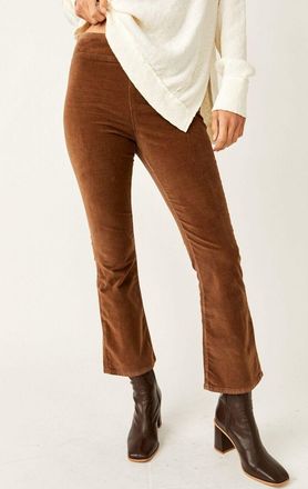 Free People Womens Free People in My Feelings Pants Brown Velvet Flared Leg Crop ERK158