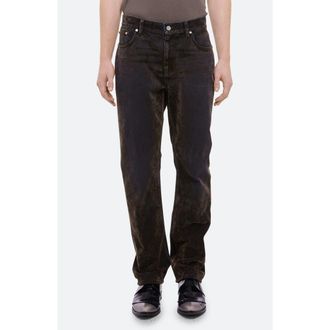 Helmut Lang Flocked Velvet Straight Leg Jeans in Flocked Olive at Nordstrom, Size 32