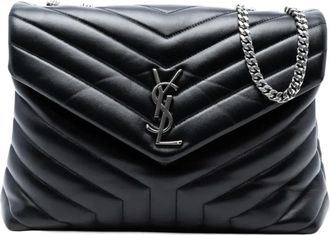 Saint Laurent 2017 Medium Chevron Leather Monogram LouLou shoulder bag - Nero