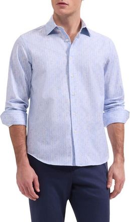 Bugatchi James OoohCotton Greek Key Wave Print Button-Up Shirt in Air Blue at Nordstrom, Size Xxx-Large