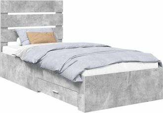 vidaXL Bed Frame Concrete Grey and Silver 75 x 190 cm Engineered Wood vidaXL