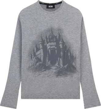 GCDS Long Sleeve Gothic T-Shirt - Heren - Longsleeves - Grijs - L - Tops