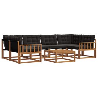 vidaXL Conjunto De Sof&aacute;s De Exterior Con Coj&iacute;n 7 Pcs Natural Y Negro Vidaxl