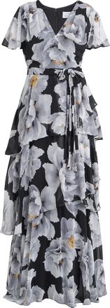 Gina Bacconi Womens Caylee Printed Maxi With Tulip Tiered Skirt And Tie Belt - Floral - Size 10 UK