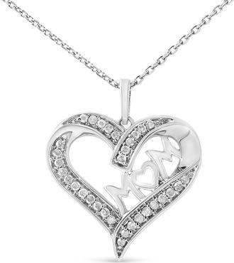 House of Brilliance 925 Sterling Silver 1/4 cttw Diamond Engraved Mom in Heart Pendant Necklace