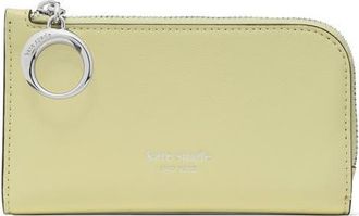 Kate Spade New York small halo fine grain leather zip wallet in Pale Citron at Nordstrom