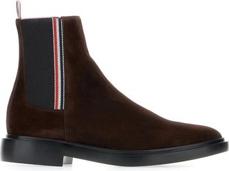 Thom Browne Schoenen, Heren, Bruin, 42 EU, Leer, Calf Suede Rubber Sole RWB Chelsea Boot