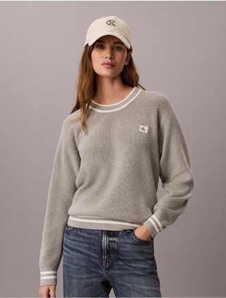 Calvin Klein Jeans Calvin Klein Womens Woven Monologo Crewneck Sweater - Grey - XL