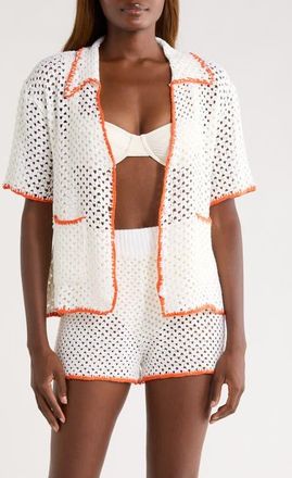Elan Crochet Button-Up Cover-Up in White at Nordstrom, Size X-Large