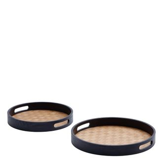 SIA D&eacute;co Set de 2 bandejas decorativas redondas negras D36