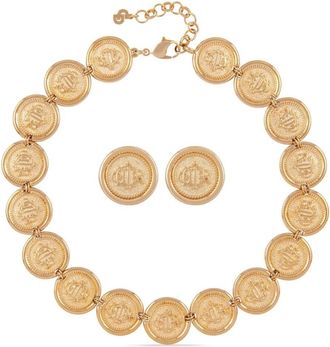 Dior 1980s pre-owned logo-medallion necklace and earring set - women - Gold Plated Brass - One Size