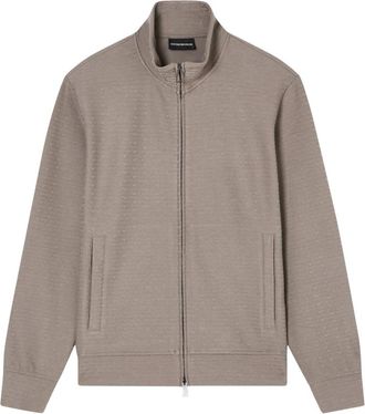 Emporio Armani Textured Zip-Through Sweatshirt - Heren - Vesten met rits - Beige - S - Katoen - Hoodies & sweatvesten