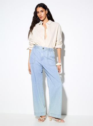 Icone Womens Braided belt lightweight denim wide-leg jean